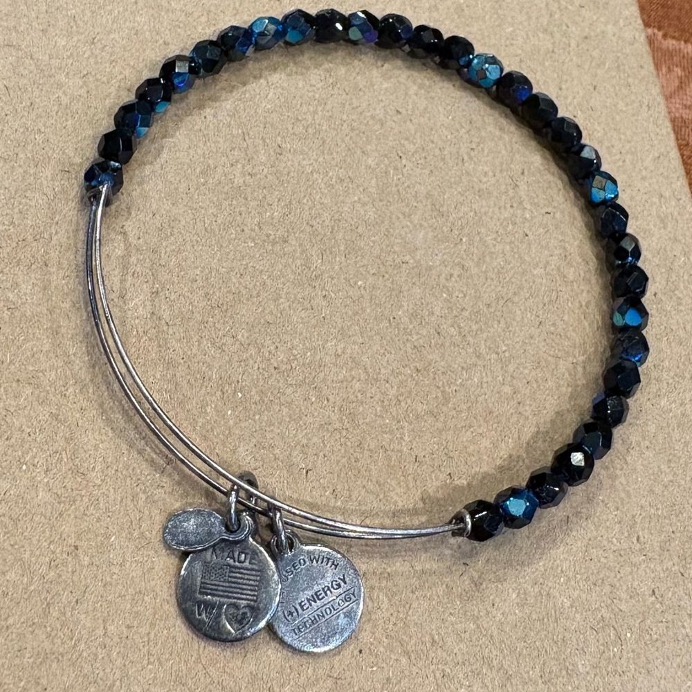 Alex and Ani Black with Blue Sheen Beaded Expandable Bracelet